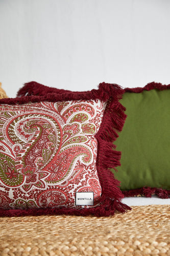 CASARABONELA FRINGE CUSHION DARK RED